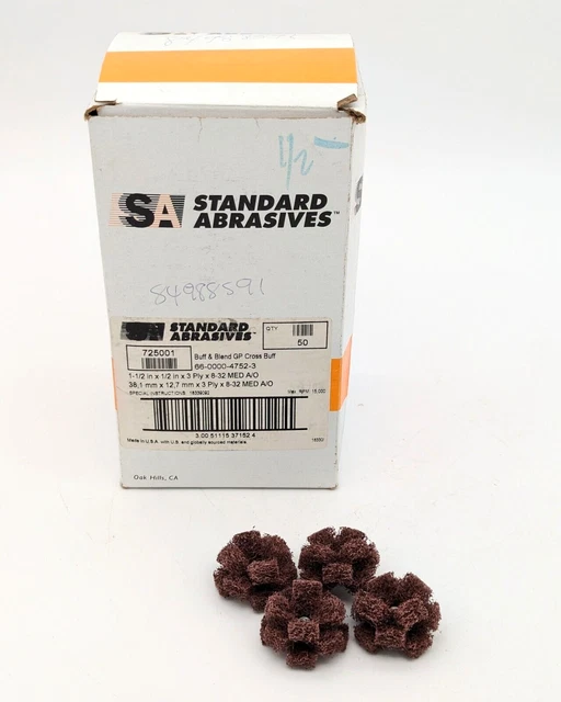 Standard Abrasives 725001 Cross Buff, A/O Med, 1-1/2" x 1/2" x 3 Ply, Box of 50