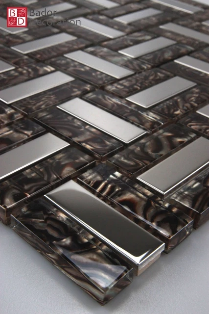 Carrelage Mosaïque Verre/inox 30x30cm - Noir Et Argent, 8mm, Brillant, Bador