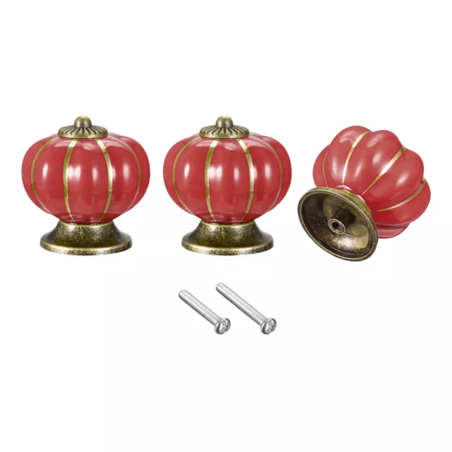 Tiradores de Cajón de Cerámica, Pomos de Forma de Calabaza 40x40mm, Rojo 6uds