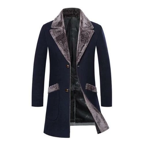 Mens Winter Slim Fit Business Wool Blend Trench Coat Lapel Warm Workwear M-5XL L