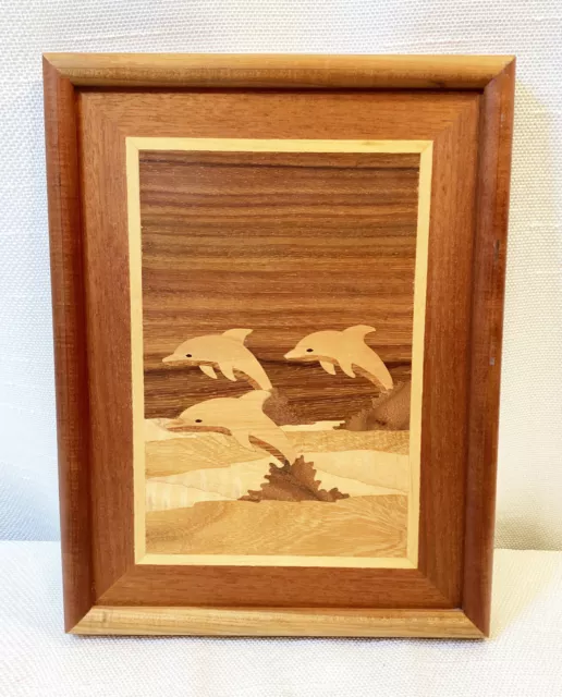 Creative Designs Marquetry Wood Inlay Dolphins Dolphin Artwork Plaque