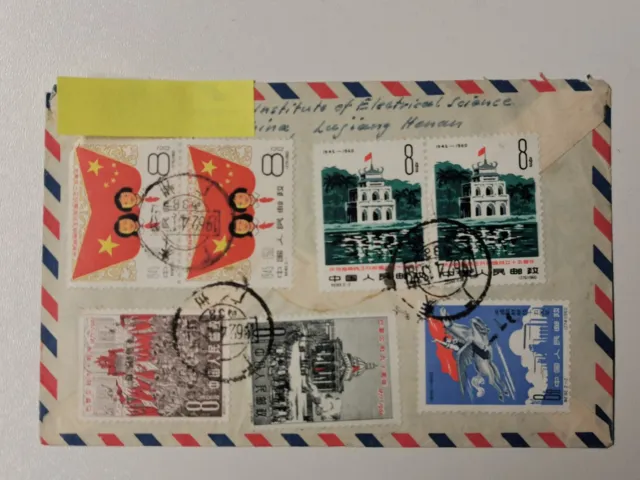Briefumschlag, Ganzsache gelaufen China - Greifswald, Briefmarken China um 1962