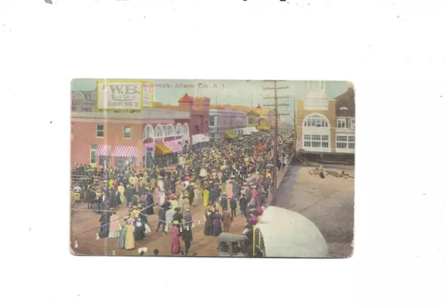 Vintage Postcard Boardwalk, Atlantic City NJ  Pre-Linen