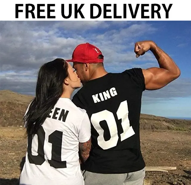 King 01 Queen 01 Couples T Shirt Top Present Husband Wife Wedding Gift Wifey