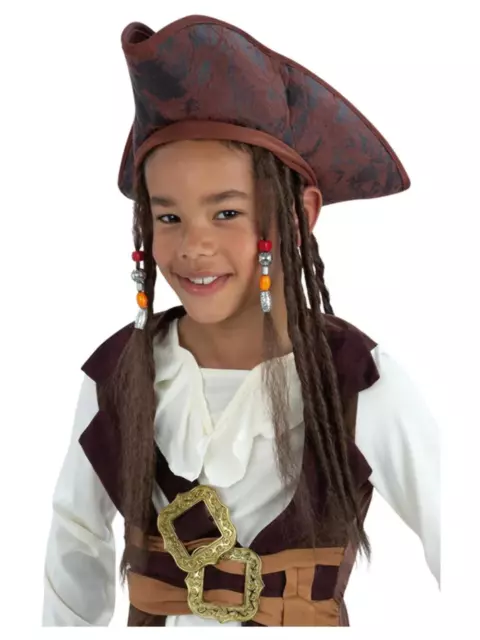 Pirata Cappello Con Rasta Caraibi Bambini Costume Accessorio Parrucca