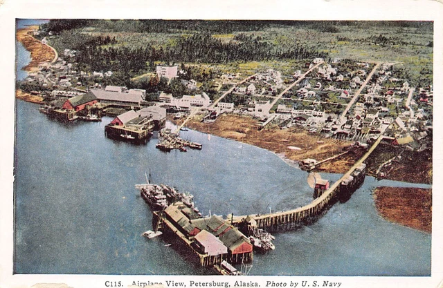 petersburg alaska airplane view postcard Issue by U.S. Navy