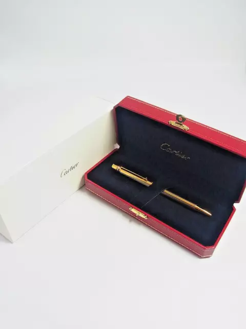 Cartier Must Gold Plated Vertical Godron Ballpoint Pen w/Box & Outer Box