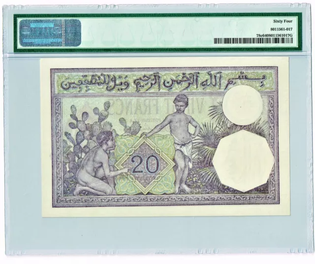 Algerien: Banque De L'Algerie 20 Franken 7.6.1941 Pick 78c. PMG Auswahl UNC 64 2