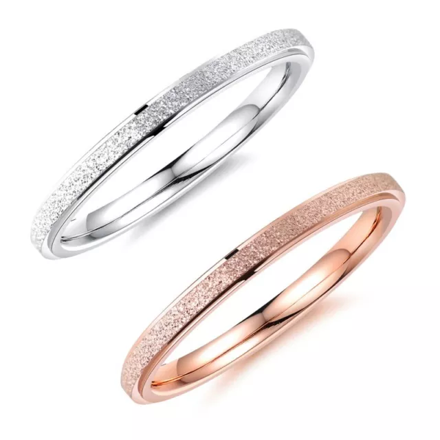 2MM Mens Rings Rose Gold/Silver Frosted 316L Stainless Steel Wedding Couple Ring
