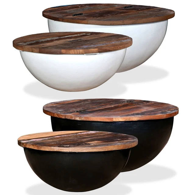 2x Tavolini da Caffè Legno Riciclato Forma di Coppa Tavolo Bianco/Nero vidaXL