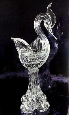 Murano Art Glass Vintage Italian Controlled Bubbles Swan 15"H Elegant Figurine