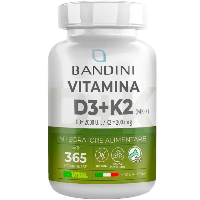 Bandini® Vitamina D3 K2 365 COMPRESSE 12 Mesi D3K2 99% All Trans MK7 (K2VITAL®)