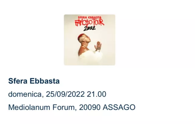 Biglietto Concerto Sfera Ebbasta Mediolanum Forum (Assago, MI) 25 Settembre 2022