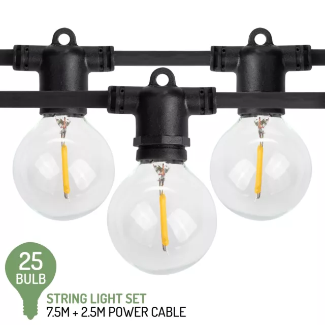 Valiant LED Outdoor String Lights - 10m Length with 25 x E12 G40 Bulbs - UK Plug