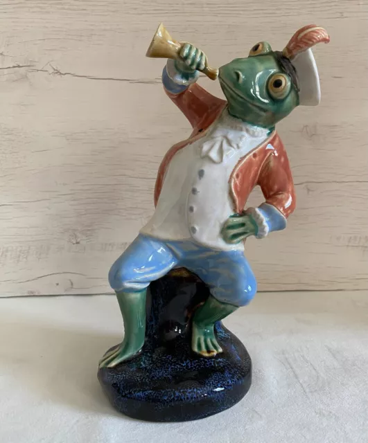 Pottery 9.75 inch Frog Playing Horn