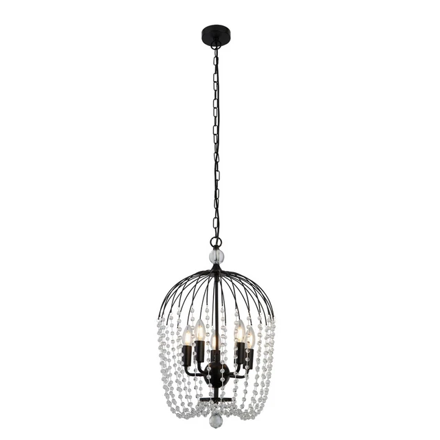 5 Lights Black Finish Metal Clear Crystal Shower Ceiling Fitting Pendant Light