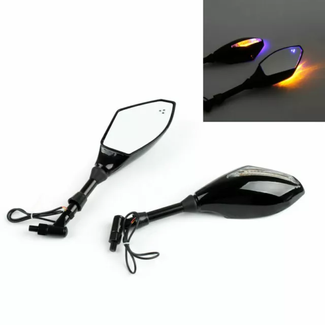 Pair 10mm Motorcycle LED Blinkleuchte Integrated Indicator Rearview Mirrors