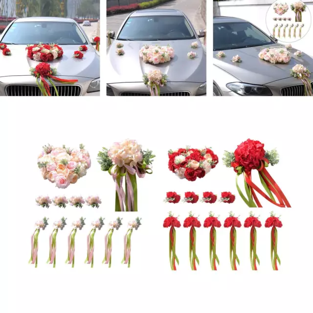 Kit Complet Décoration nœud Mariage rouge Voiture Mariés ruban tulle fleurs