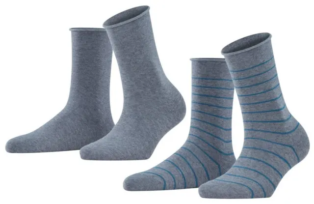 Falke Womens Happy Stripe 2 Pack Socks - Light Grey Mel