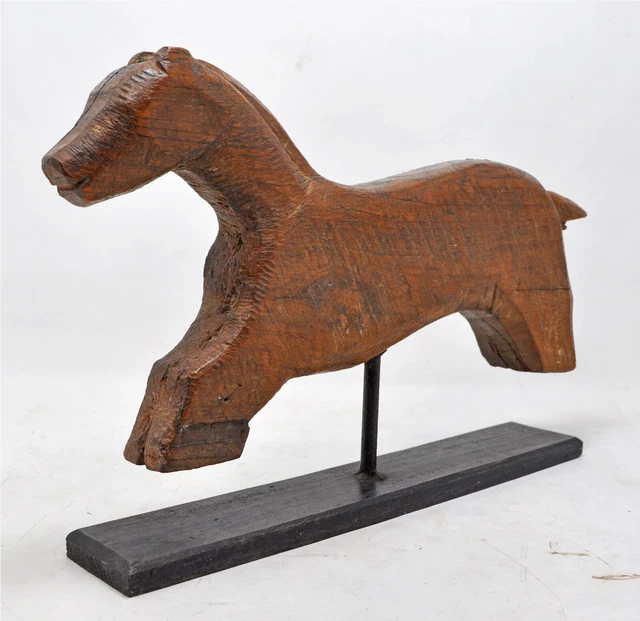 Figurine Ancienne Tête De Cheval En Bois – Sculpture Originale Faite Main, Inde