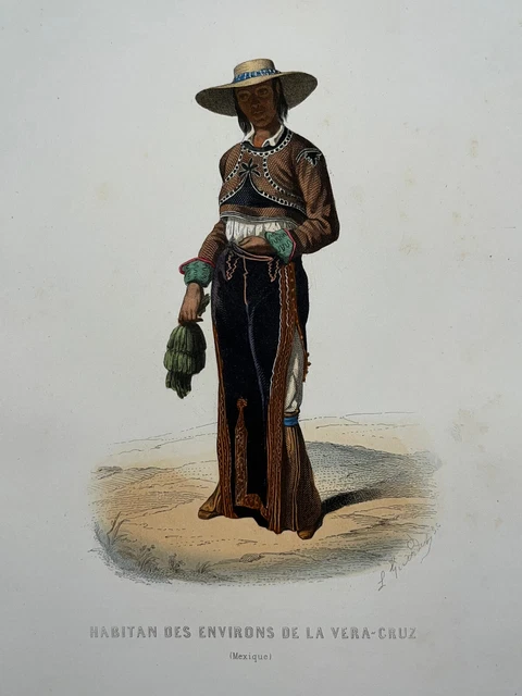 INHABITANT VERA CRUZ Mexico ENGRAVING Aubert COSTUMES South America 19th°