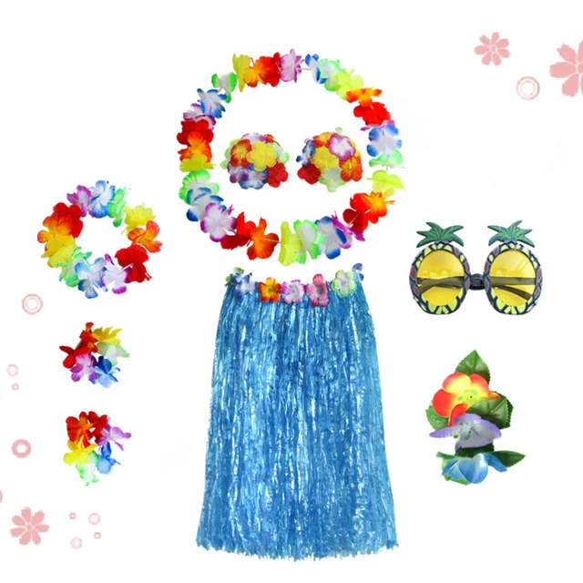 1 set Hawaii Hula Tropical De Danse Jupe Soutien-Gorge Bracelets De 8