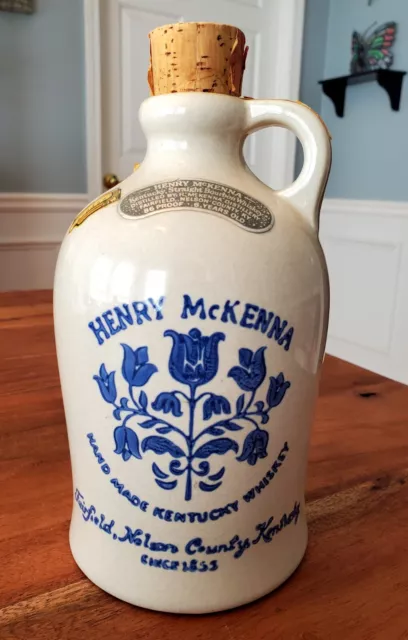 Vintage Henry McKenna Bourbon Whiskey Stoneware Jug with Tax Stamp Sticker EMPTY