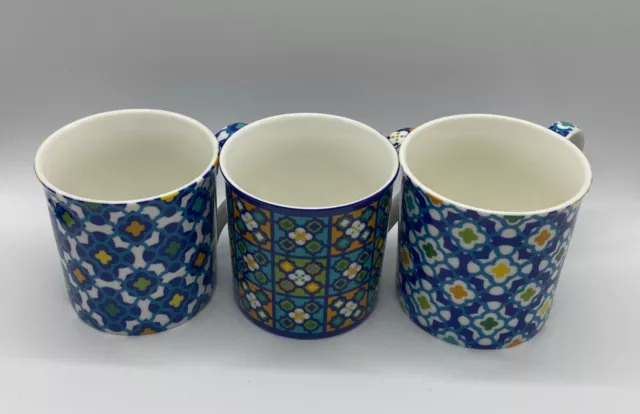 Maxwell & Williams Porcelain Mugs X 3 - BARCELONA - 300ml - Blue & Green