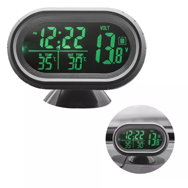 3 in 1 Car Clock + 12V Voltmeter + Dual Thermometer LED Digital Auto Gauge