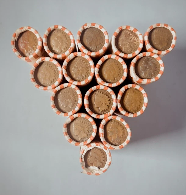 1909-1958 Wheat Cent Roll (Avg Circ) w 2 Indian Head Penny Caps