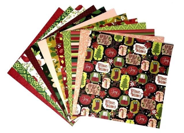 12x12 Cardstock Scrapbook Paper Lot 12 sheets Christmas Prints C22