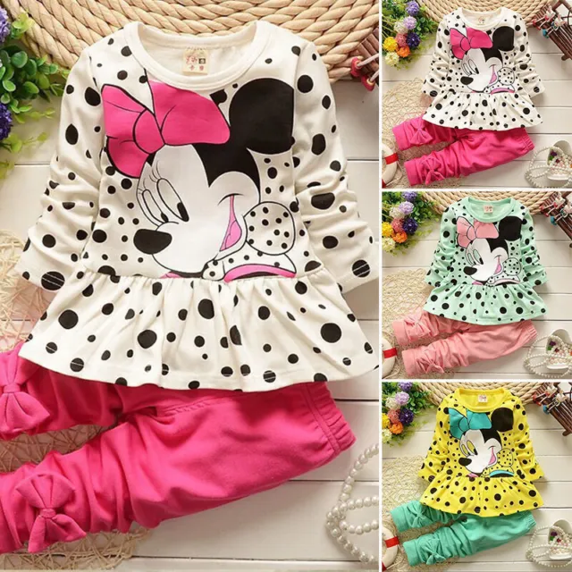 Toddler Baby Girls Minnie Mouse Frill Tops Pants Outfit Set Cartoon Kids Clothes