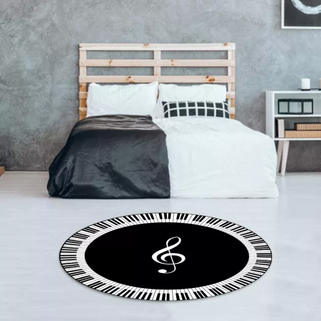 Home Musical Note Black White Piano Key Printed Round Carpets Area Rug PLM