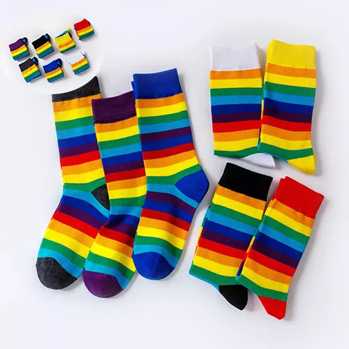 Cotton Socks Stripe Socks Womens Ladys Colorful Rainbow 7 Color Novelty