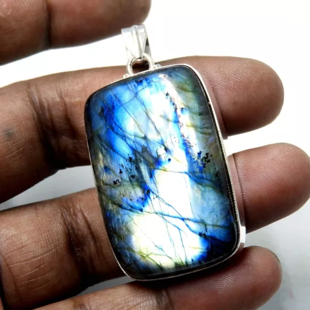 Large Fire Labradorite 925 Sterling Silver Plated Handmade Jewelry Pendent 22 Gm 3