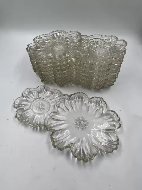 8 Hazel Atlas Capri Snack Plates Clear Glass Double Flower Party Trays Vintage