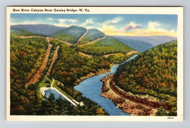 Gauley Bridge WV- West Virginia New River Canyon Aerial View Vintage Postcard