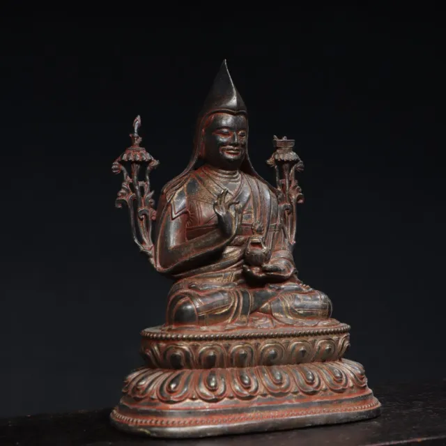 10" China old Tibet Tibetan Buddhism temple Bronze gilt Tsongkhapa Buddha statue