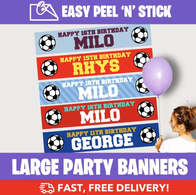 Personalised Birthday Party Self Adhesive Banners Football United Team FC