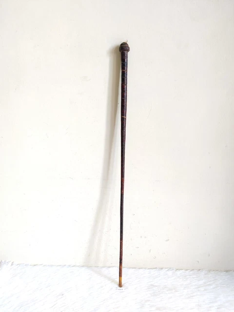Ancien Fouet / Cravache - Bois Torsadé Et Lanière Cuir Tressé, France
