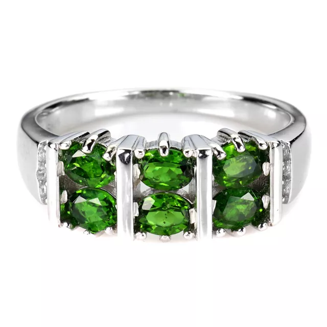 Non Chauffé Ovale Chromé Diopside 4x3mm Simulé Zircone 925 Argent Bague Taille 8