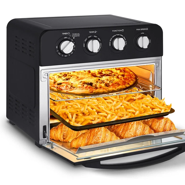 Black Air Fryer Toaster Oven, Glass Door,4 Knobs,1700W,410*385*380mm