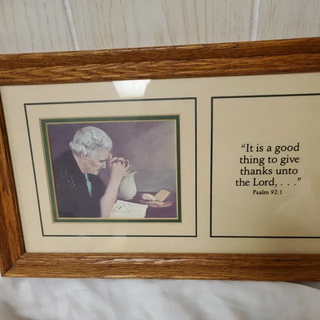 Vtg Gratitude Grace Enstrom Oak Framed Wood15”x 8”Prayer Religious Picture Decor