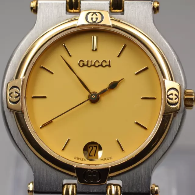 Exc+4 GUCCI 9000M Reloj de cuarzo unisex vintage para hombre Fecha Oro...