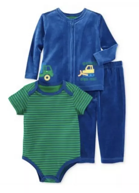 First Impressions Infant Boy Blue Velour Dump Truck Pants Shirt Sweater, Sz: 3-6