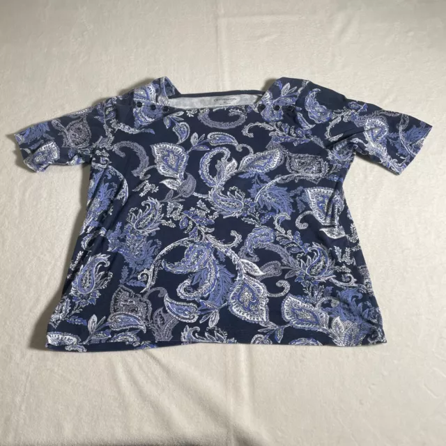 Croft And Barrow Shirt Extra Large Womens Top Blue Floral Print Button Neck