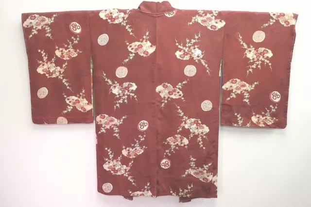 8299C2 Silk Vintage Japanese Kimono Haori Jacket Plum blossom Maple Leaf Kinsha