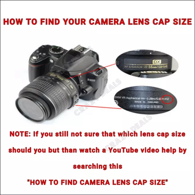 CANON LENS CAP 52,55,58,62,67,72,77,82mm Camera Snap-on Lense Cap Cover + Cord 3