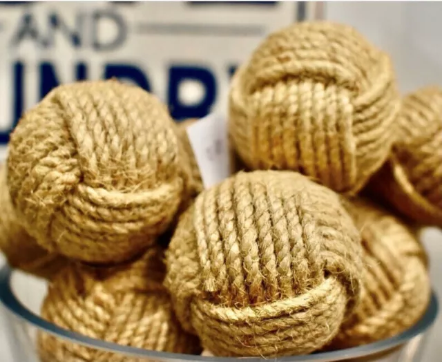 1.25" Jute Rope Wrapped Knobs - Monkey Fist Nautical Decor - Tan Burlap