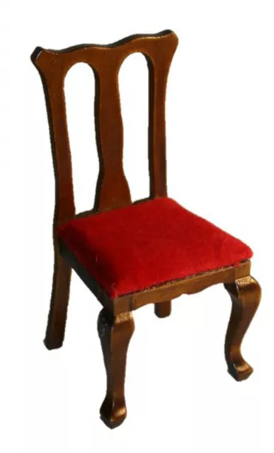 Puppenstube Miniatur - Stuhl mit rotem Polster Holz mittelbraun 1:12